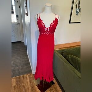 Free People Vibrant red Crochet Dress